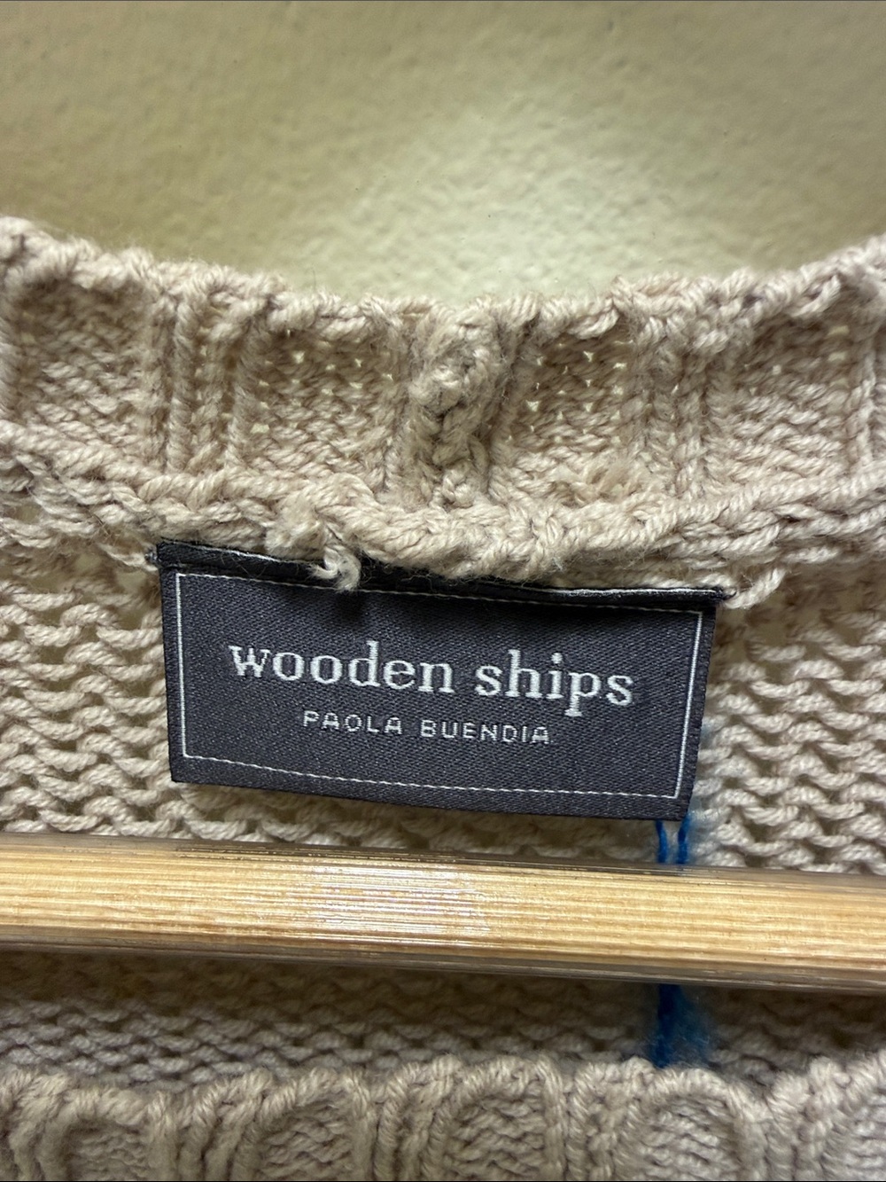 Wooden Ships 'Coffee 'til Cocktails' Knit Sweater in Taupe with Grey Text - Picture 3 of 5